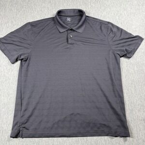 R&R Casual Shirt Mens Large Gray Horizontal Stripe Short Sleeve Polo Golf Polyes
